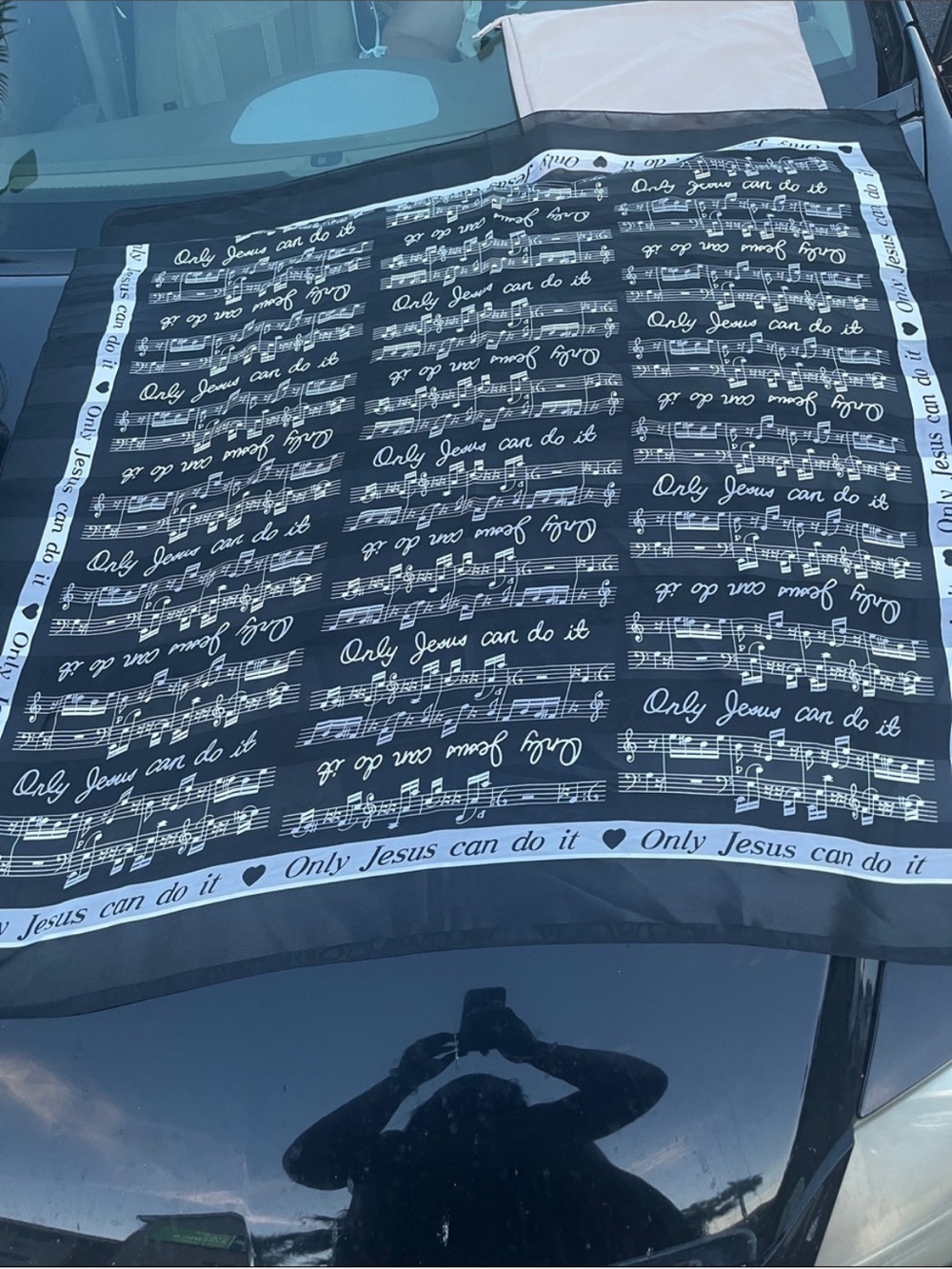 Religious Music Note Scarf - Black & White